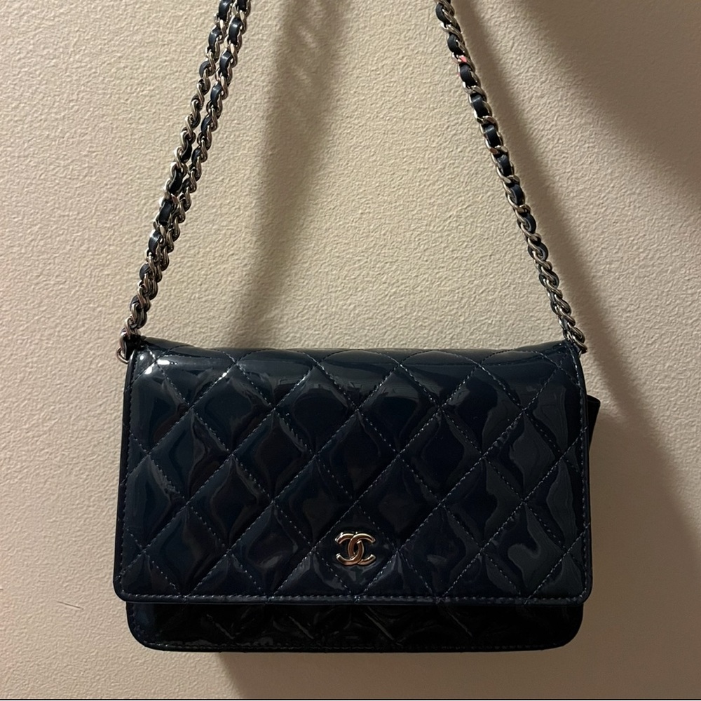 Chanel Navy Quilted Patent Crossbody Bag